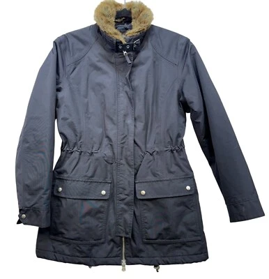 Lands End Womens Parka With Faux Fur Collar XS Black Nylon - Image 1 of 4