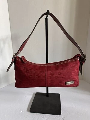 Bolso de hombro de mano Demi Minicci de lona roja de cuero sintético usado en excelente estado Foto 1 de 4