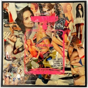 Shane Bowden CHANEL Pink N°5 Signed Unique Painting Mixed Media Graffiti Art - Picture 1 of 8