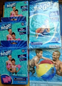 Swimming & Beach Party Lot~NEW~Whale Ride-On~Beach Ball~3 Fabric Arm Ring Sets - Picture 1 of 12
