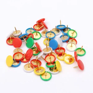 50/100Pcs Drawing Pins Brass Assorted Colours Thumb Tacks Push Board Cork - Picture 1 of 11