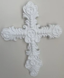 Cross Wall Hanging Cast Iron Metal Religious Decorative Rustic Off White 12 X 9 - Picture 1 of 3