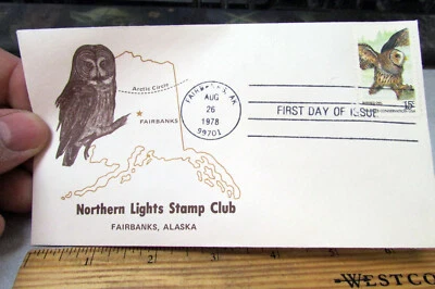 1978 Owls FDC first day cover USA stamped envelope, Fairbanks Alaska Club Barred - Image 1 of 2
