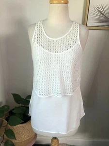 Witchery White Spaghetti Strap Singlet w' Keyhole Sheer Crop Overlay Top Size 10 - Picture 1 of 11