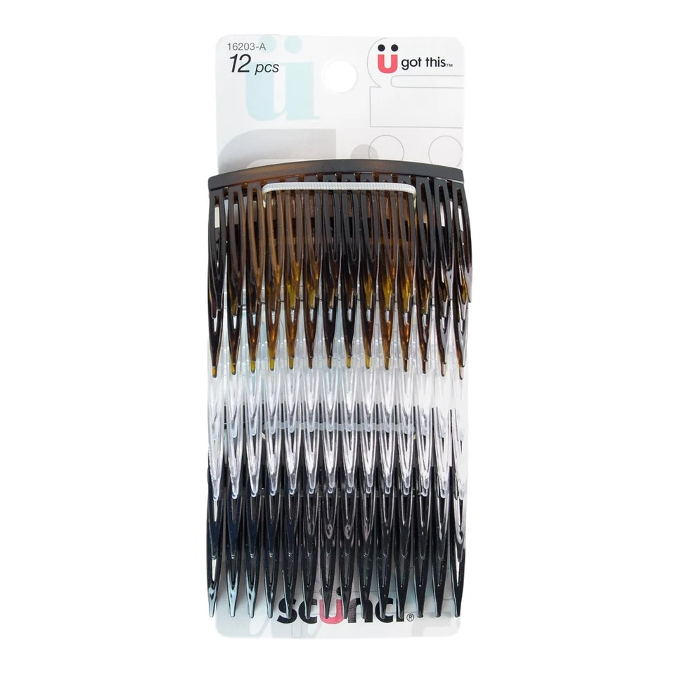 Scunci Plastic Side Hair Combs, Black, Clear, and Tortoise Shell, 12 Ct - Image 1 of 4