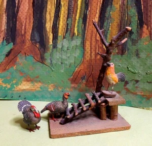Lot Putz Turkey and Hen at Twig Feeding Station - Germany, Mache - Picture 1 of 4
