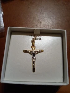 10K Yellow White Gold Crucifix Jesus Cross Pendant NEW USA - Picture 1 of 4