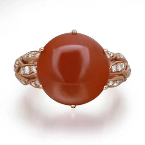 Luca Carati Red Agate Diamond Ring 18K Rose Gold 0.34Cttw Size 7.5 - Picture 1 of 9