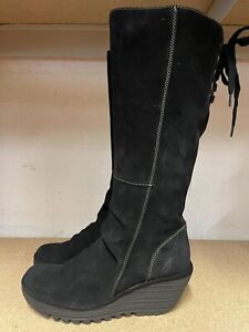 Fly London Yust Oil Suede Diesel Knee Highs women's Wedge Boots EU41 |UK8