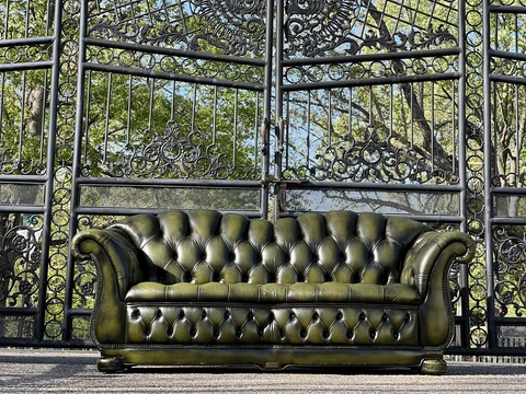 Vintage English Green Leather Chesterfield Sofa By Dell Brook Cover