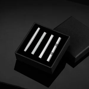 4pcs Silver Striped Tie Clip for Men Casual Mens Tie Bar Set for Regular Ties - Picture 1 of 4