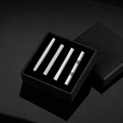4pcs Silver Striped Tie Clip for Men Casual Mens Tie Bar Set for Regular Ties - Image 1 of 4
