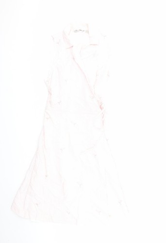 VALENTINO Abito avvolgente Nikki Valentine da donna rosa a righe cotone taglia 6 cravatta con colletto fiamma