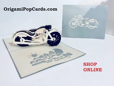 ОРИГАМИ POP CARD Серебряный серый черный мотоцикл 3D счастливый день отца всплывающая карта - Изображение 1 из 4