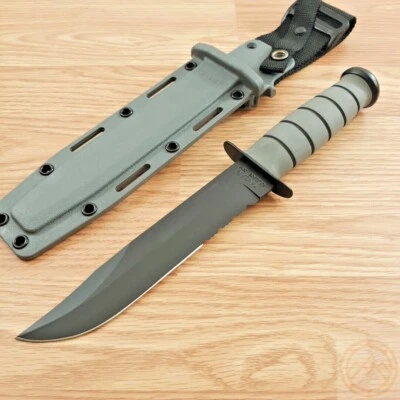 KA-BAR Fighting Fixed Knife 7" 1095HC Carbon Steel Blade Green Rubber Handle - Image 1 of 4