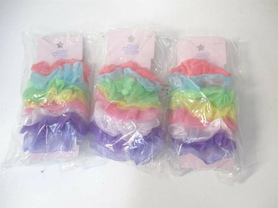 2 - 8pk More Than Magic Organza Hair Scrunchies Unicorn Colors Elastic