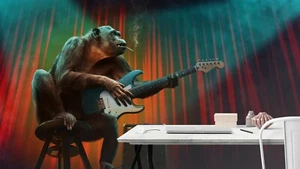 3D Orangutan Guitar C63 Animal Wallpaper Mural Self-adhesive Removable Zoe - Picture 1 of 12
