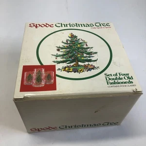 Spode Christmas Tree Double Old Fashioned Glasses Set of 4 Gold Rimmed Barware - Picture 1 of 15
