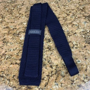 Corbata cuadrada Lands End azul marino lana mohair tejida de colección años 80 comerciantes - Imagen 1 de 7