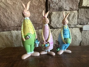 Easter Bunny Set of 3 Bunny Figurines Spring Easter Decor - Picture 1 of 9