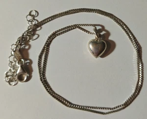 Heart Necklace Dyadema 925 Italy Box Chain, Sterling Silver, 16 inch - Picture 1 of 4