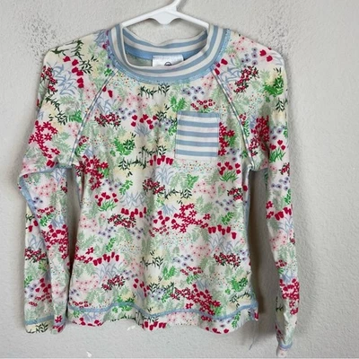 Hanna Andersson White Blue Red Green Floral Rashguard 100 - Image 1 of 4
