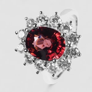 Exquisite Vivid Red Zircon 2.40Ct 925 Sterling Silver White Gold Rings Size 6 - Picture 1 of 9