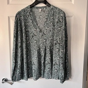And/Or John Lewis Paisley Blouse Top Womens 16 UK Green Floral Print Long Sleeve - Picture 1 of 13