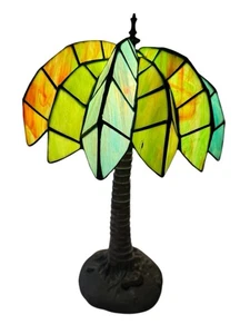 Stained Glass Palm Tree Lamp Vintage Tiffany Style Boho Tropical Art Slag Shade - Picture 1 of 13