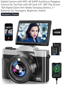 Digitalkamera mit WiFi, 4K 64MP Autofokus Vlogging Kamera für YouTube mit SD - Bild 1 von 8