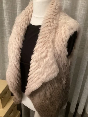 Gilet Bodywarmer Boutique Ombre Rose et Beige, Fourrure Véritable Renard et Lapin 12-14 - Photo 1/4