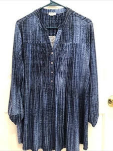 womens Westport size 2X blue pleated roll tab sleeve top - Picture 1 of 10
