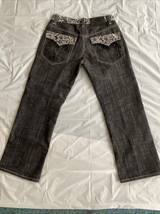 Jeans Delf negros con adornos de terciopelo de hilo dorado para hombre 32x32 algodón holgado - Imagen 1 de 13