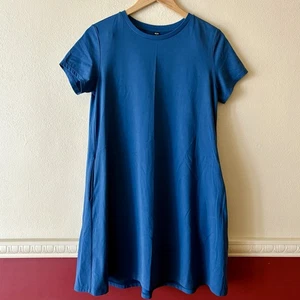 Uniqlo Airism T-Shirt Abito Donna S Tasche Misto Cotone Ardesia Blu Lunghezza Ginocchio - Foto 1 di 7