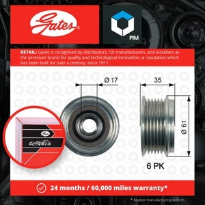 Overrunning Alternator Pulley fits PORSCHE CAYENNE 92A 3.0D 2010 on Clutch Gates - Picture 1 of 2