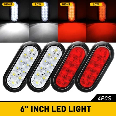 Kit de luces traseras de respaldo inverso para camión de 6 pulgadas ovaladas 24 LED - 2 blancas + 2 rojas Foto 1 de 4