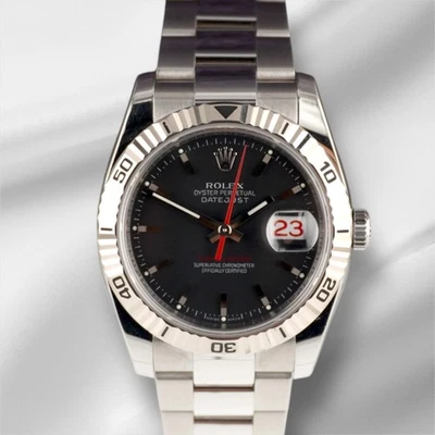 Rolex 36 mm Datejust Turn-O-Graph acero oro blanco esfera negra reloj para hombres 116264 Foto 1 de 4