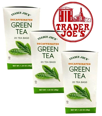 3 Packs Trader Joe's Decaffeinated Green Tea 20 Tea Bags 1.34oz Each, Total 60ct - Image 1 of 2
