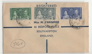 Stamps Turks & Caicos Islands, registered FDC CORONATION 1937 - Picture 1 of 1
