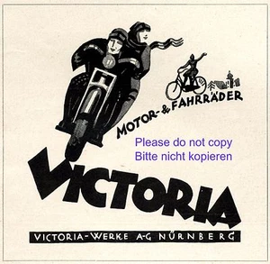 Motorrad Victoria Nürnberg Reklame 1923 Fahrrad Werbung + - Bild 1 von 2