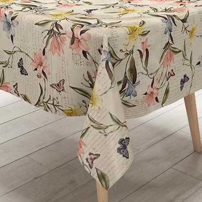 Wachstuch Tischdecke 06241-02 beige Blumen Blüten Schmetterlinge eckig rund oval - Bild 1 von 4