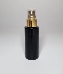 50ml PET Plastic Black Cylindrical Bottles & Full Gold Atomiser Spray ANY AMOUNT - Picture 1 of 1