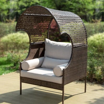 Rattan Egg Chair Outdoor Wicker Couch Lounge with Cushion Top Canopy Single Sofa - Image 1 of 4
