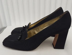 Vintage Isaac Mizrahi Women's Black Court Shoes.Grosgrain.Bow.Chunky heel.UK 6.5 - Picture 1 of 6