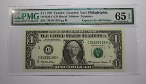 $1 1999 Fancy Repeater Serial Number Federal Reserve Currency Bank Note Bill PMG - Picture 1 of 3