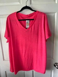 Ideology Womens V-Neck T-Shirt Tropical Melon 3X Lightweight Stretchy Fabric - Picture 1 of 4