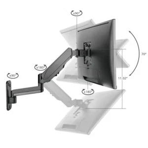 SIIG Premium Aluminum Gas Spring Wall Mount with Extended Arm - Single Monitor - Picture 1 of 5