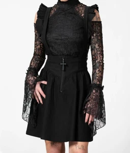 Killstar Yuna Suspender Skirt Black Zipper Cross Gothic Alternative KSRA005096 - Picture 1 of 5