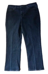 Jean droit taille haute Lands' End 12P bleu denim stretch 32"L x 26"L cheville - Photo 1/7