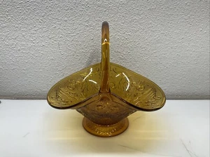 Vintage Tiara Indiana Amber Sandwich Glass Handled Basket 11.25”x9” - Picture 1 of 13